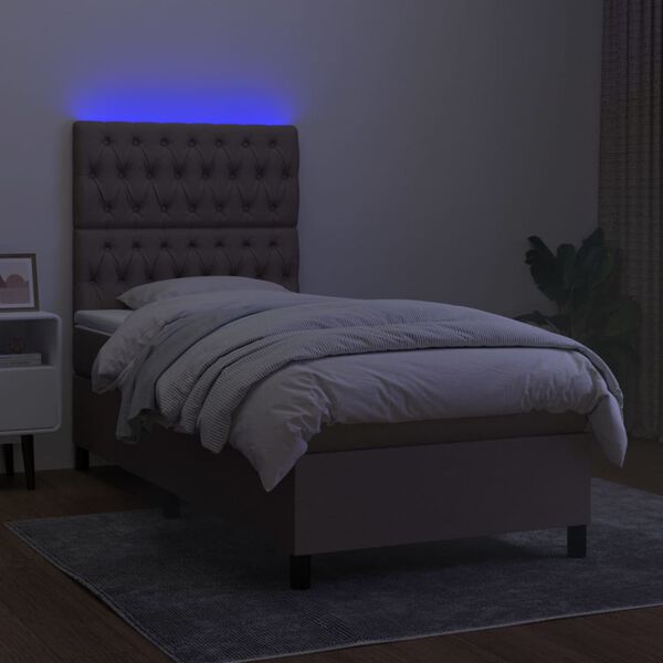 vidaXL Letto a Molle con Materasso e LED Tortora 80x200 cm in Tessuto