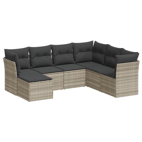 vidaXL Set Divani da Giardino 7pz con Cuscini Grigio Chiaro Polyrattan