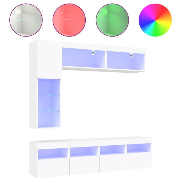 vidaXL Set Mobili TV a Muro 7 pz con Luci LED Bianco