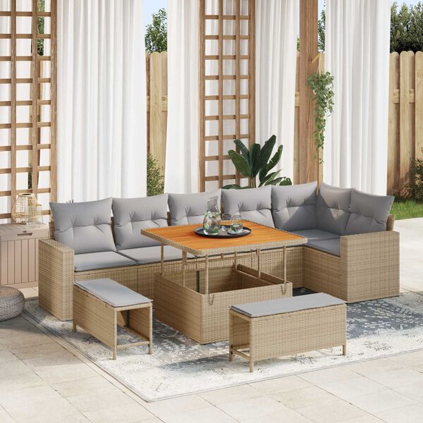 vidaXL Set Divano da Giardino 9 pcs Beige polyrattan