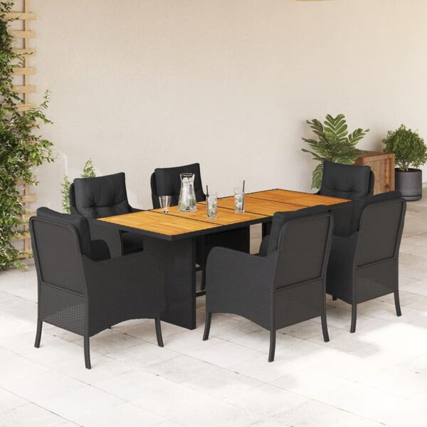 vidaXL Set da Pranzo da Giardino 7 pz Nero con Cuscini in Polyrattan