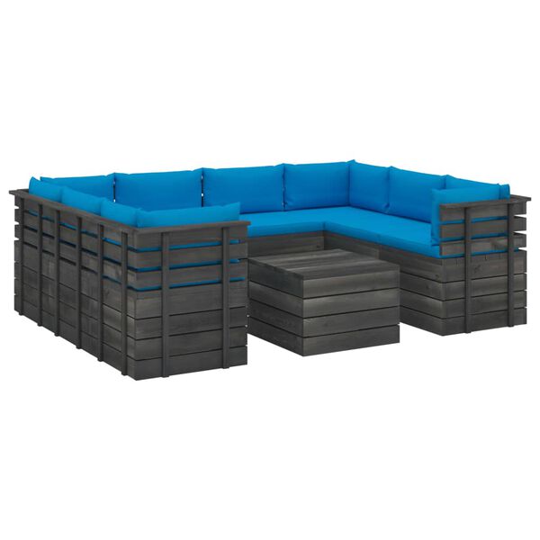 vidaXL Set Divani da Giardino su Pallet 9 pz con Cuscini Massello Pino