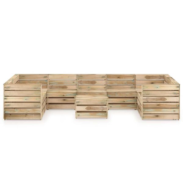 vidaXL Set Salotto da Giardino 10 pz in Legno di Pino Impregnato Verde