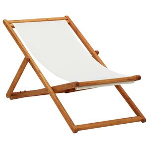 vidaXL Sedia pieghevole in legno di eucalipto e tessuto color crema/bianco