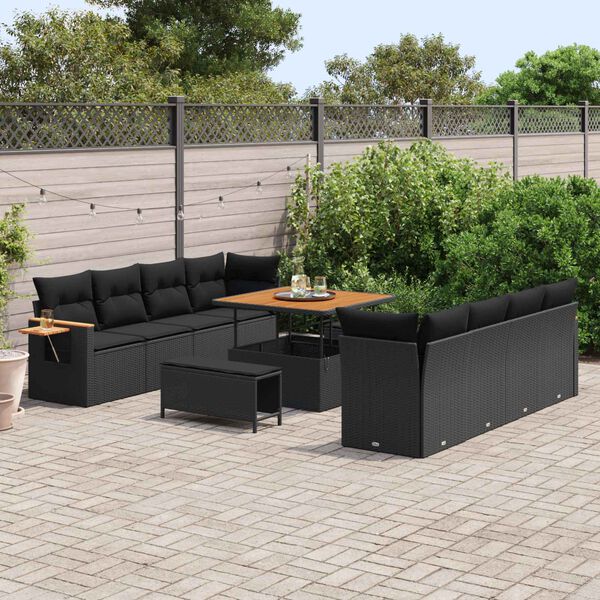 vidaXL Set Divano da Giardino con cuscino 12 pcs Nero polyrattan