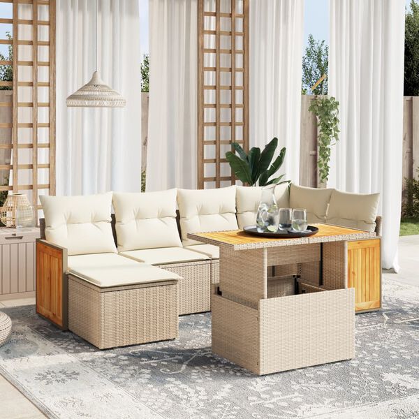 vidaXL Set Divani da Giardino 7 pz con Cuscini Beige in Polyrattan