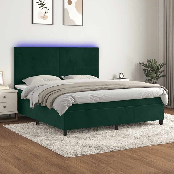 vidaXL Letto a Molle con Materasso e LED Verde Scuro 180x200cm Velluto