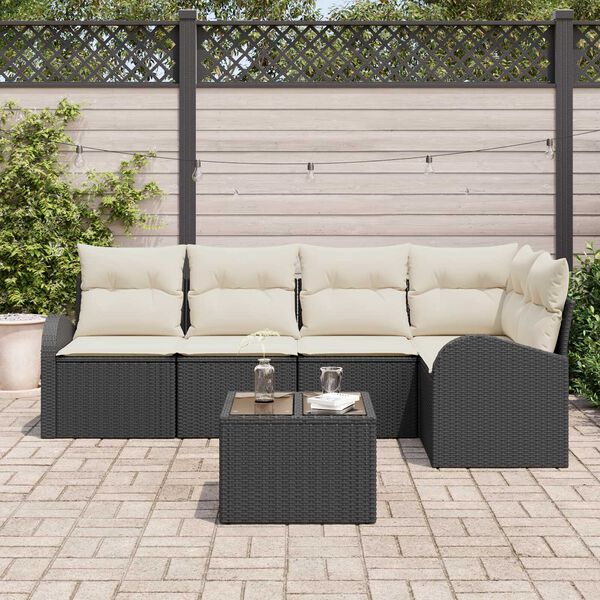 vidaXL Set Divano da Giardino 6 pcs Nero e bianco Poly Rattan