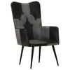 vidaXL Poltrona Wingback Nera e Grigia in Vera Pelle