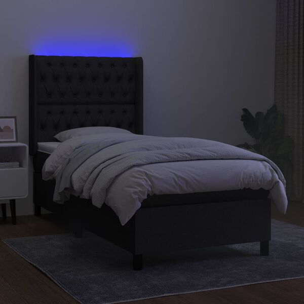 vidaXL Letto a Molle con Materasso e LED Nero 100x200 cm in Tessuto