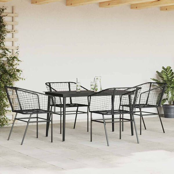 vidaXL Set Mobili da Pranzo per Giardino 5 pz Nero Polyrattan Vetro