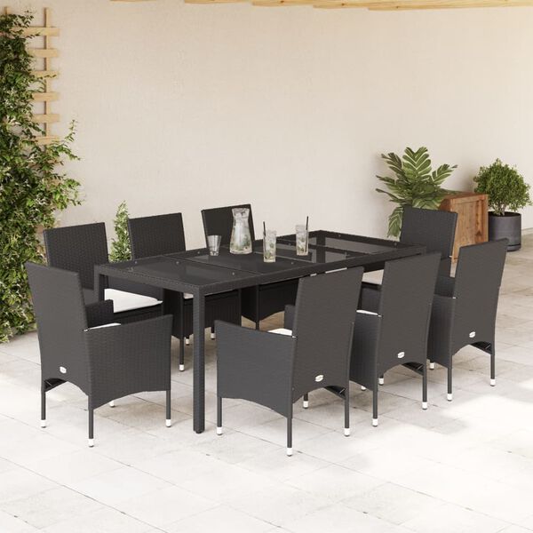 vidaXL Set da Pranzo da Giardino 9 pz con Cuscini Polyrattan e Vetro