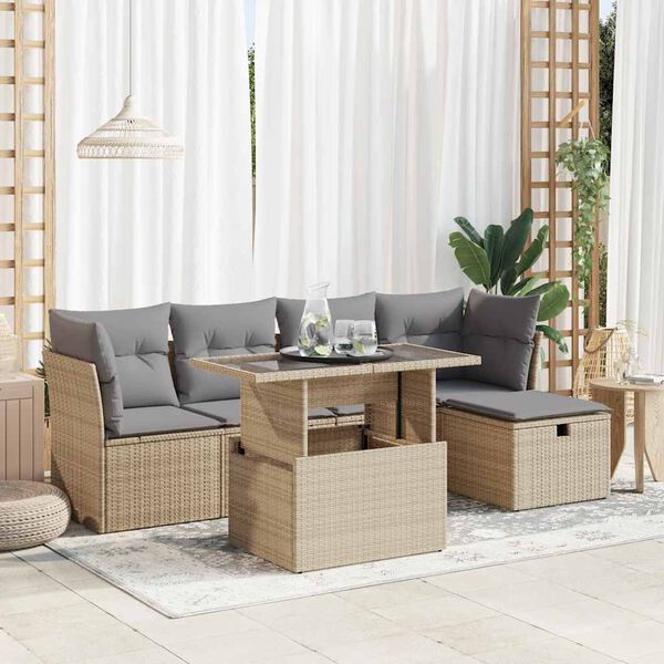 vidaXL Set Divano da Giardino 6 pz con Cuscini Beige in Polyrattan