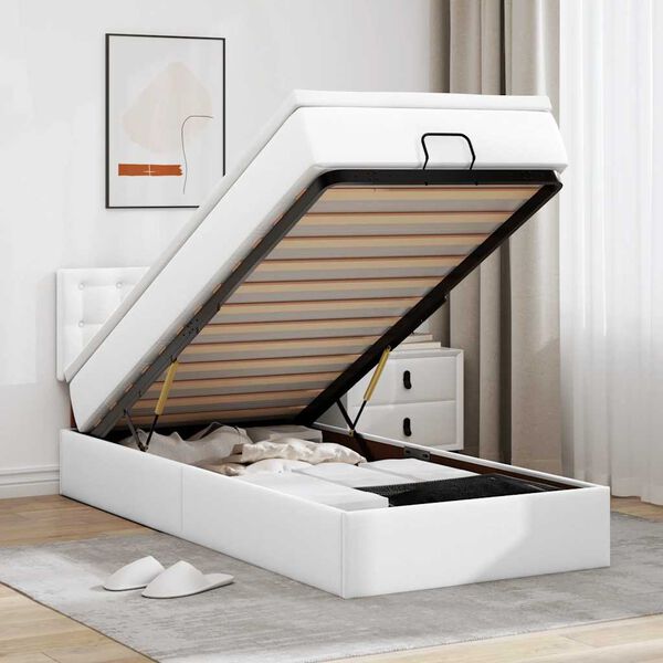 vidaXL Letto Pouf con Materasso Bianco 90x200 cm Similpelle