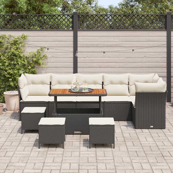 vidaXL Set Divano da Giardino 10 pcs Nero polyrattan
