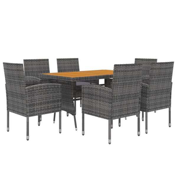 vidaXL Set da Pranzo per Esterni 7 pz in Polyrattan Grigio