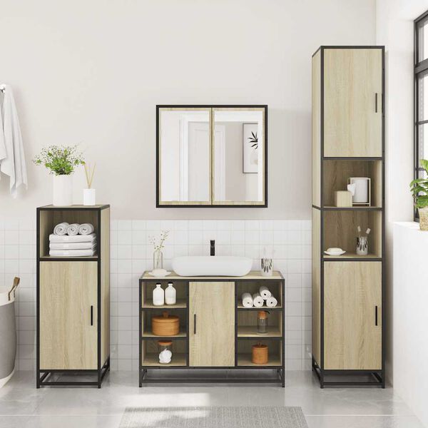 vidaXL Set Mobili da Bagno 4 pz Rovere Sonoma in Legno Multistrato