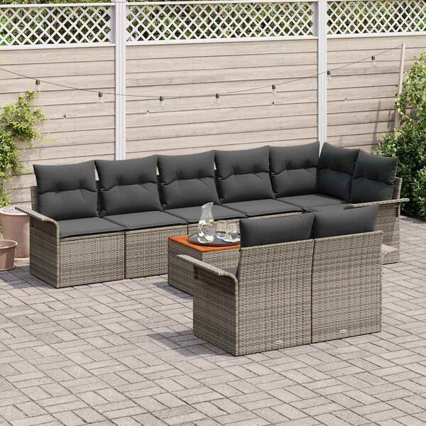 vidaXL Set Divano da Giardino con cuscino 9 pcs Grigio polyrattan