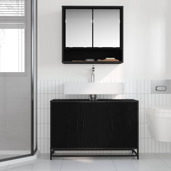 vidaXL Mobile da Bagno Rovere Nero 90 x 33 x 60 cm Legno multistrato