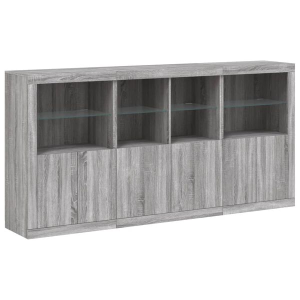 vidaXL Credenza con Luci LED Grigio Sonoma 202x37x100 cm
