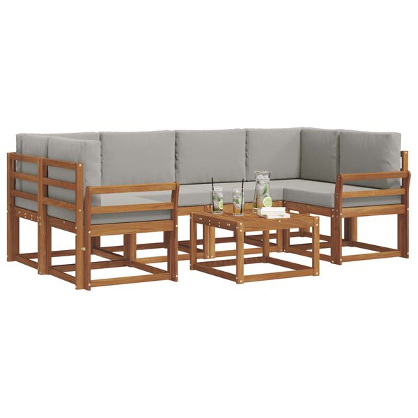 vidaXL Set di divani da esterno 7 pcs Grigio Naturale e Chiaro