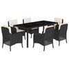 vidaXL Set da Pranzo da Giardino 7 pz Nero con Cuscini in Polyrattan