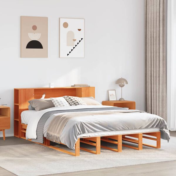 vidaXL Letto Libreria senza Materasso Marrone Cera 140x190 cm Legno