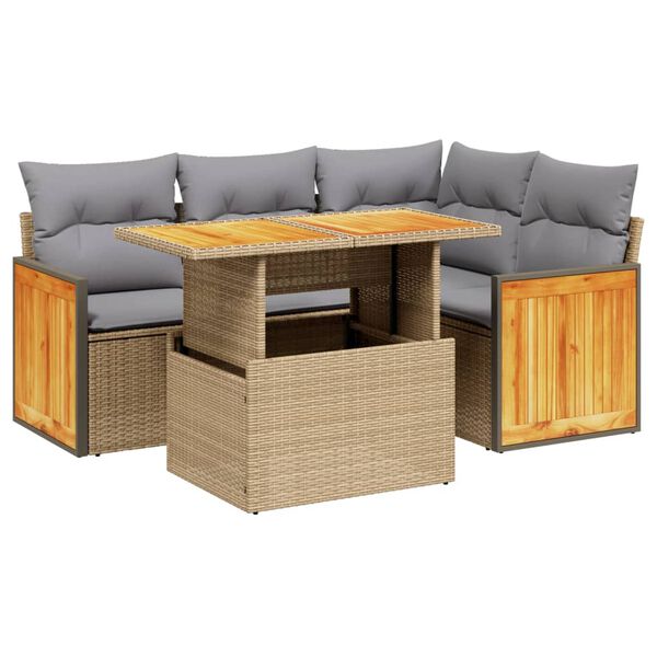 vidaXL Set Divano da Giardino 5 pz con Cuscini Beige in Polyrattan
