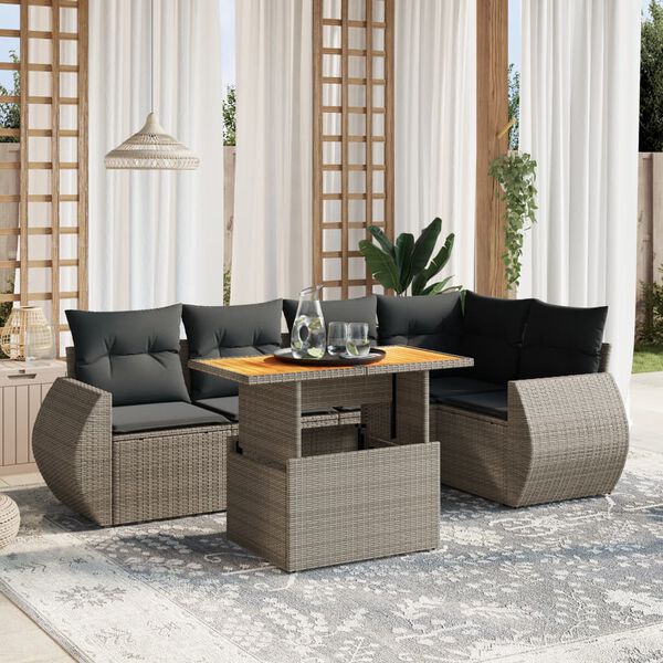 vidaXL Set Divano da Giardino 6 pz con Cuscini Grigio in Polyrattan