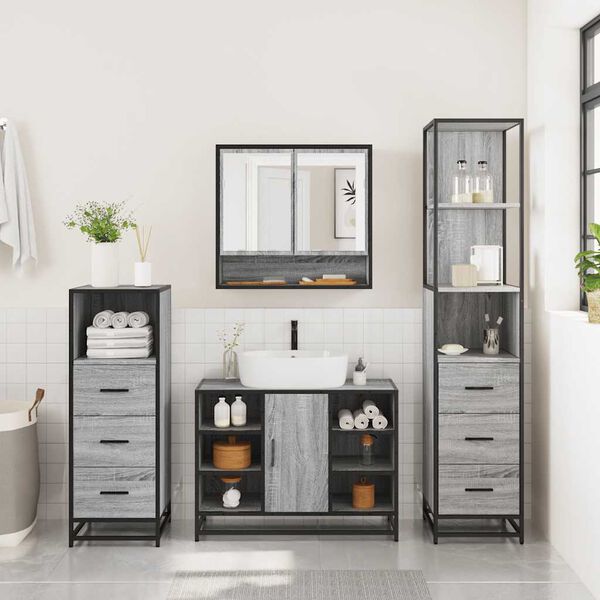 vidaXL Set Mobili da Bagno 4 pz Grigio Sonoma in Legno Multistrato
