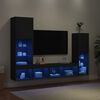 vidaXL Mobili TV a Muro con LED 4pz Neri in Legno Multistrato