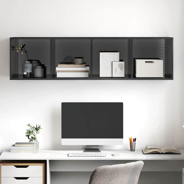 vidaXL Mobile TV Parete Grigio Lucido 37x37x142,5cm Legno Multistrato