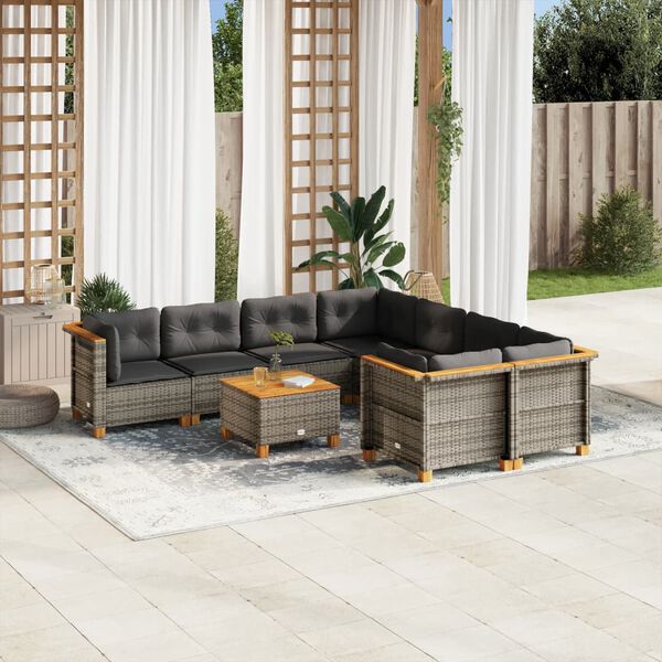 vidaXL Set Divano da Giardino 9 pz con Cuscini Grigio in Polyrattan