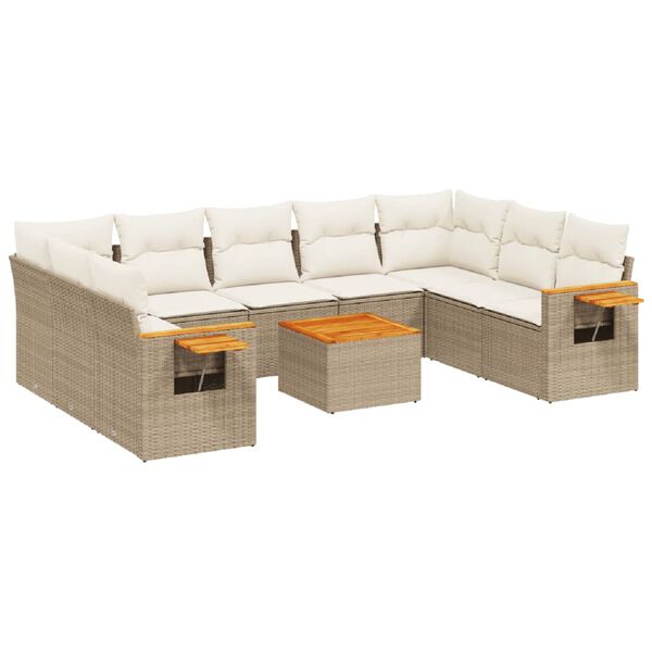vidaXL Set Divano da Giardino 10 pz con Cuscini Beige in Polyrattan