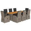 vidaXL Set da Pranzo da Giardino 9 pz con Cuscini in Polyrattan Grigio