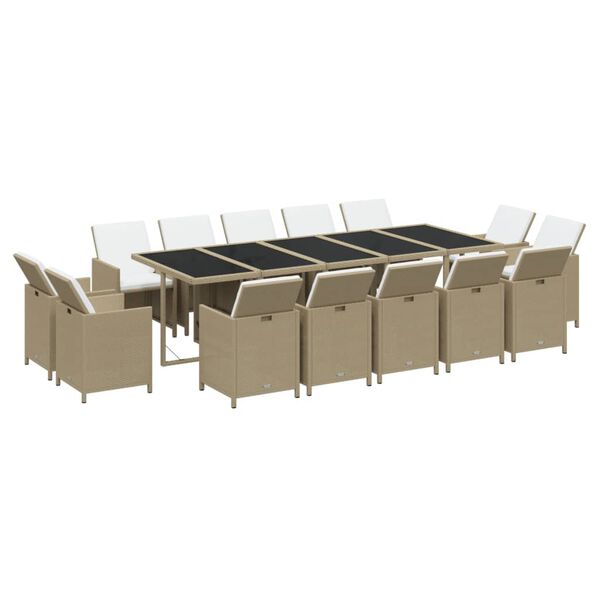 vidaXL Set da Pranzo da Giardino 15 pz con Cuscini in Polyrattan Beige