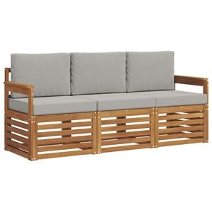 vidaXL Set divani con cuscino 3 pcs Grigio Naturale e Chiaro