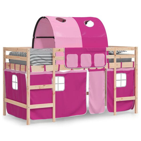 vidaXL Letto a Soppalco con Tunnel Bambini Rosa 90x190cm Massello Pino
