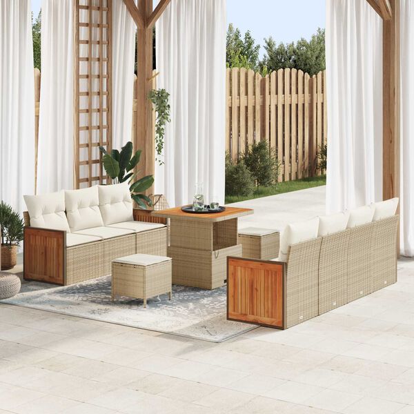 vidaXL Set Divano da Giardino 10 pcs Beige e Crema 80 x 80 x 71 cm