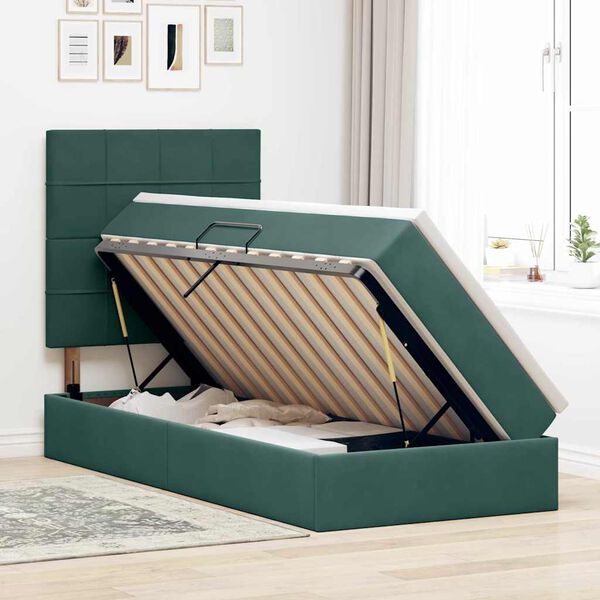 vidaXL Letto con contenitore e materasso Verde Scuro 100 x 200 cm