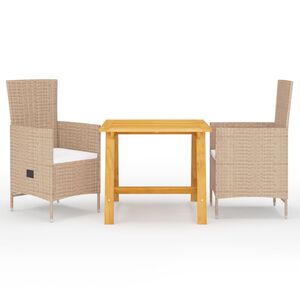 vidaXL Set Mobili da Pranzo per Giardino 3 pz Beige