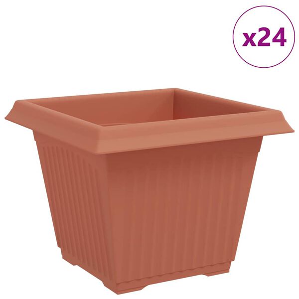 vidaXL Vaso quadrato per fiori 24 pcs Rosso Mattone Plastica