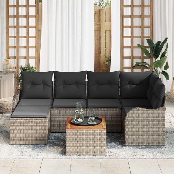 vidaXL Set Divano da Giardino 7 pcs Grigio polyrattan