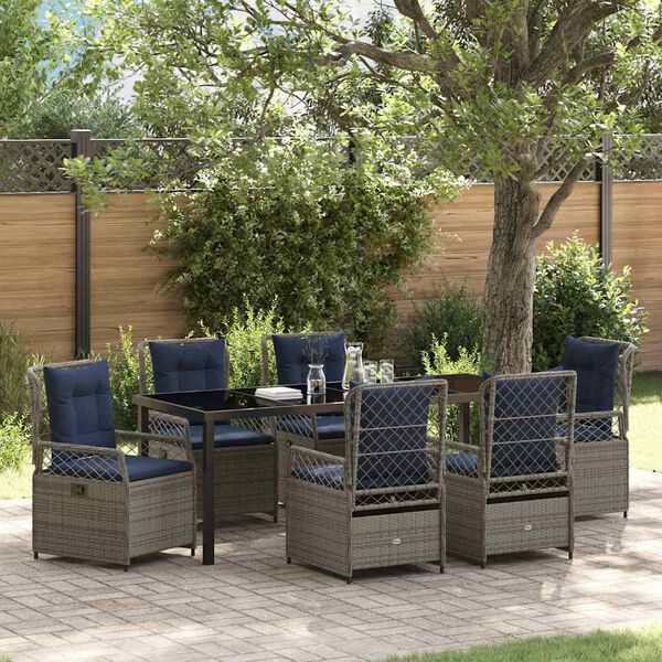 vidaXL Set da Pranzo per Giardino 7 pcs Grigio polyrattan