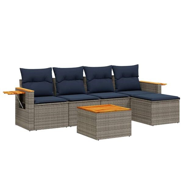 vidaXL Set Divani da Giardino 6 pz con Cuscini Grigio in Polyrattan