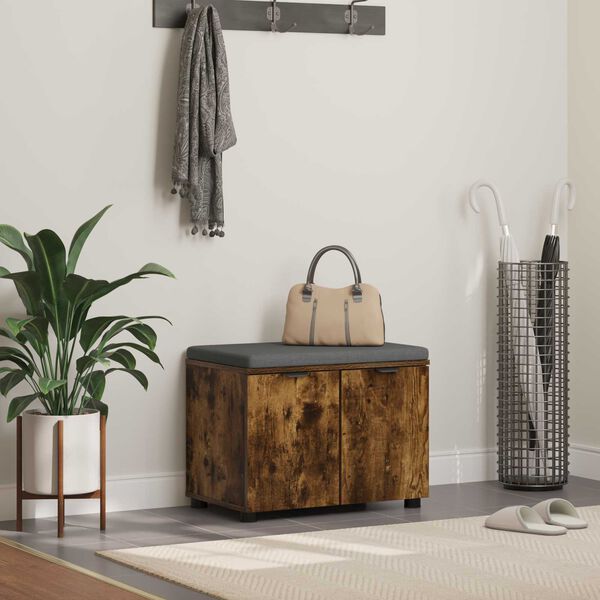 vidaXL Panca per ingresso con cuscino Rovere fum&eacute; 60 x 38 x 46 cm