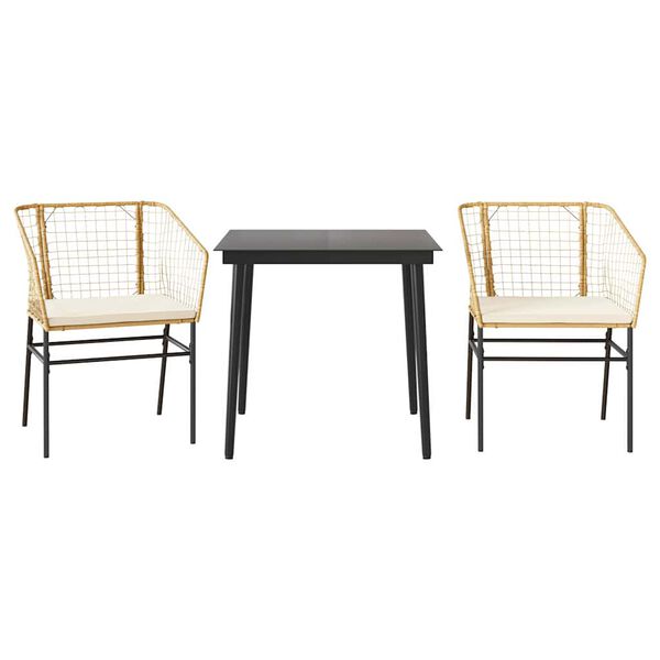 vidaXL Set da Pranzo da Giardino 3pz con Cuscini Polyrattan Vetro