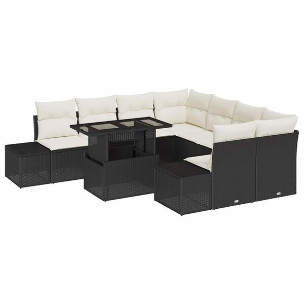 vidaXL Set Divano da Giardino 9 pcs Nero e Crema polyrattan