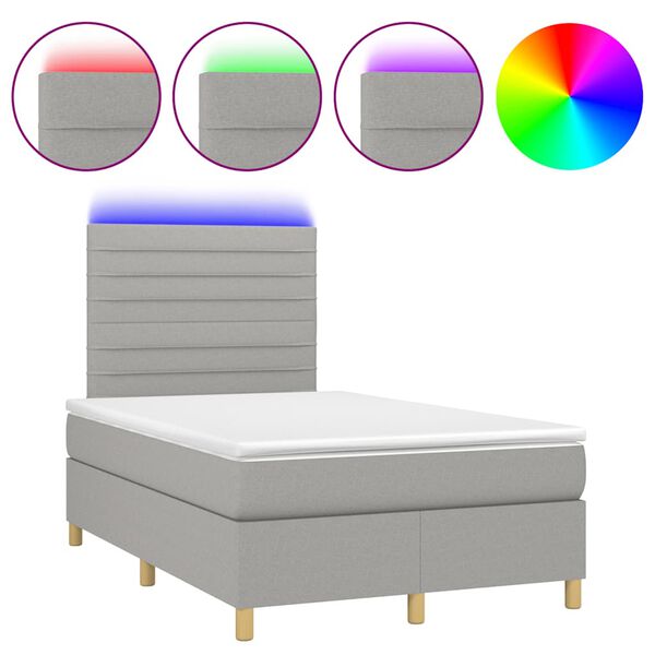 vidaXL Letto a Molle Materasso e LED Grigio Chiaro 120x190 cm Tessuto