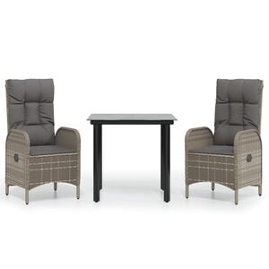 vidaXL Set Salotto Giardino 3 pz con Cuscini Nero e Grigio Polyrattan